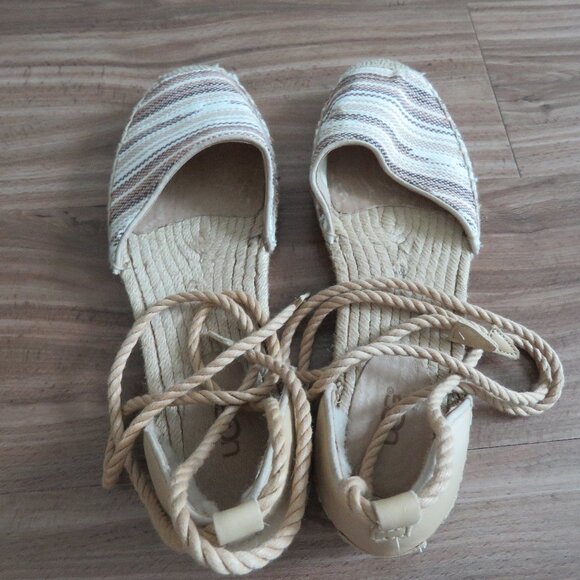 UGG Libbi Serape Leather Woven Espadrilles Flat Shoes in Beige Cream - Size US 8 - Picture 10 of 15